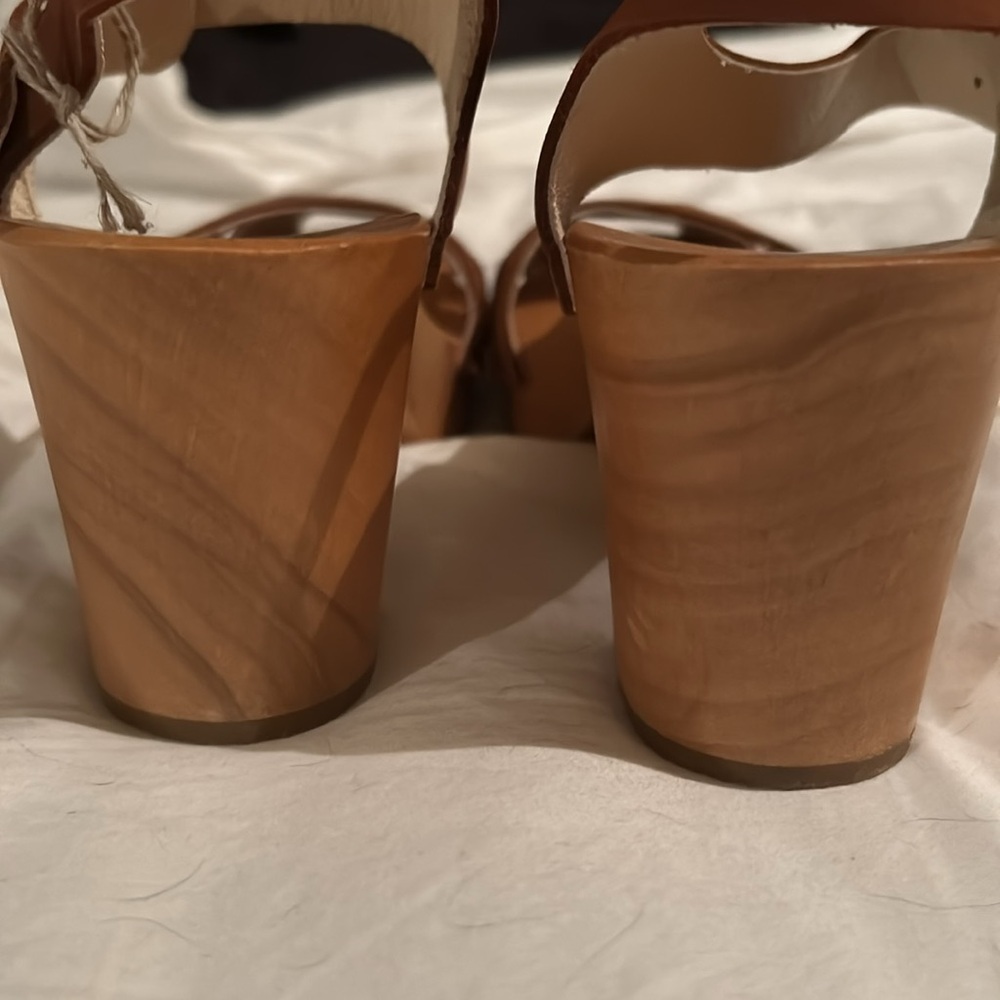 Tan and Brown Leather Mules with Block Heel - Picture 7 of 7
